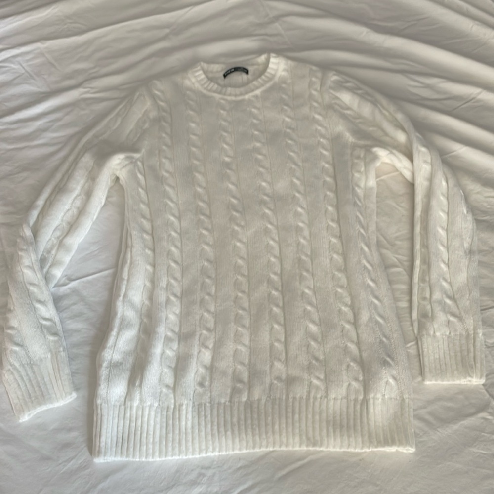 [Shein] White Crewneck Cable Sweater
